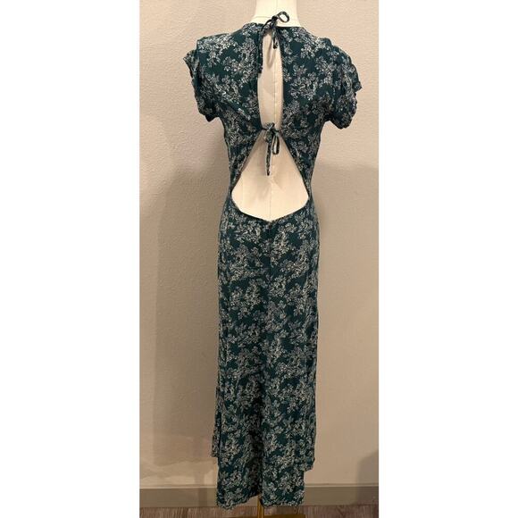 Urban Outfitters Lindsey Floral Open Back Toile Green Midi Dress Medium Coquette - Picture 3 of 9